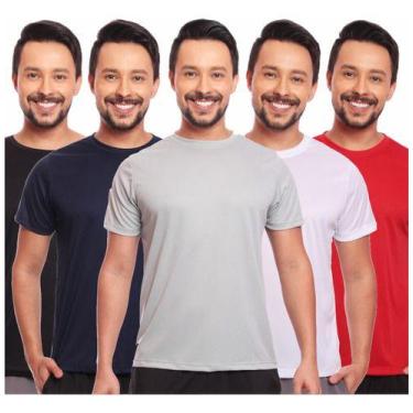 Imagem de Kit 5 Camisas Básicas Masculina Dry Fit Lisa Tradicional - MC Digital,
