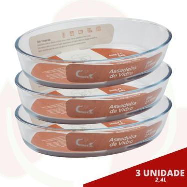 Imagem de 3 Assadeira 2,4L Oval Vidro Forno Travessa Sobremesa Saladas - CasaVit