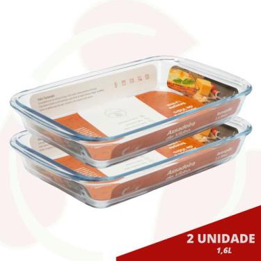 Imagem de 2 Travessa Refratária 1,6L Pequena Vidro Saladeira Microondas Doces - 