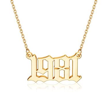 Imagem de Colar M Mooham para mulheres, folheado a ouro 18 quilates, com pingente de ano de nascimento em inglês antigo, presente de joia para aniversário feminino, 1970-2021