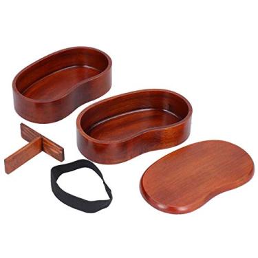 Imagem de Vomeko Japanese B ento Box, Sushi Box Lunch Box,Portable Double Layer Waist Shape B ento Box Wood Simple Sushi Box