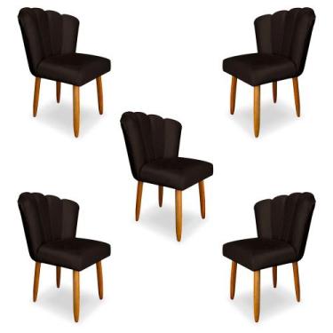 Imagem de Kit 5 Cadeiras de Jantar Pétala Estofada Pés Palito Veludo Marrom - Mo