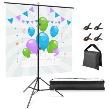 Imagem de Suporte de fundo em forma de T 2 x 2,6 m, suporte de fundo portátil Huzofexo com clipes, kit de suporte de foto ajustável para festas, fotografia, banner, sessão de fotos