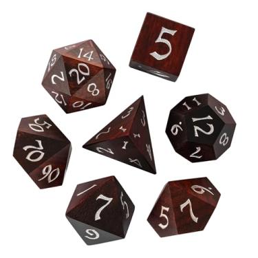 Imagem de HDdais Wood DND Dice Set, Red Sandalwood Dice Natural Polyhedral Dice Set D&D with Metal Tin Box for MTG Dungeons and Dragons Role Playing Games