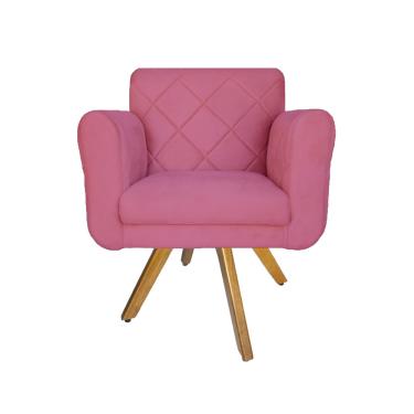 Imagem de Poltrona Estofada Com Base Giratória De Madeira Salão Isabella Suede Rosa Barbie - dl Decor