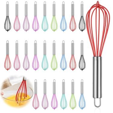 Imagem de Tobeelec 24 Peças De Batedores 8 Polegadas A Granel Para Cozinhar, Silicone Antirriscos, Mão Aço Inoxidável, Grandes Ovos Metal Revestido, Resistentes Ao Calor Suprimentos Presentes Festa