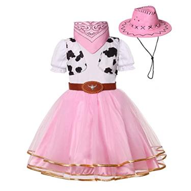 Imagem de Gomukot Fantasia infantil de vaqueira para meninas, Halloween, rodeio ocidental (rosa, 3-4T)
