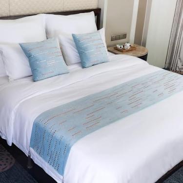 Imagem de Cachecol de corredor de cama de hotel com strass de veludo holandês com borlas cobertor de cama decorativo sem desbotamento protetor de colcha para cama de solteiro queen king size - azul||1 fronha 45