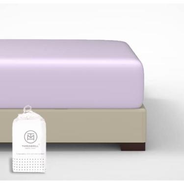 Imagem de Lençol com elástico Threadmill 300 fios 100% algodão Queen - Lençóis de bolso extra profundos com elástico lilás com trama de cetim - 40 cm esticável, ajuste confortável, lençol de qualidade de hotel macio e durável