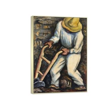 Imagem de MUHJDYC Diego Rivera famosa impressão imagem em tela - quadros decoração sala de estar homem com carrinho - moldura prateada pintura quarto casa 60 x 85 cm - 23 x 33 in