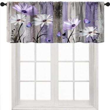 Imagem de Cortina floral para janela, cortina floral rústica vintage margarida borboleta madeira país roxo cortinas para janela para banheiro, quarto, sala de estar, cozinha, 1 peça, 137 x 45 cm