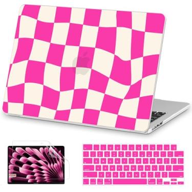 Imagem de AKIT Compatível com MacBook Air 13 polegadas 2025 2024-2022 M4 M3 M2 A3240 A3113 A2681, capa rígida padrão para laptop + protetor de tela + capa de teclado para Mac Air 13,6 polegadas, quadro xadrez