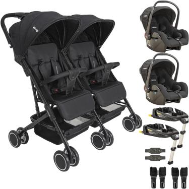 Imagem de Carrinho Kiddo Gemeos 2 Bebe Conforto 2 Base ISOFIX Mascote Preto