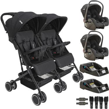 Imagem de Carrinho Kiddo Gemeos com 2 Bebe Conforto 2 Base Mascote Preto