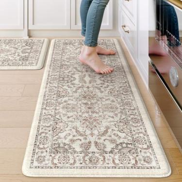 Imagem de KIMODE Tapetes de cozinha para chão acolchoados antifadiga 2 peças, tapetes de cozinha Boho Farmhouse antiderrapantes 50,8 cm x 119,4 cm + 50,8 cm x 81,3 cm, tapete de cozinha largo de espuma