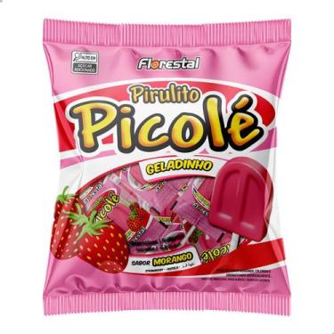 Imagem de Pirulito Picolé Geladinho Sabor Morango Florestal Pacote 550g com 50 u