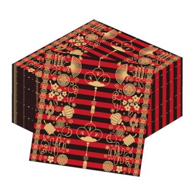 Imagem de Gameza Hibachi Decorações de Guardanapos de Festa, Conjunto de Guardanapos Descartáveis 50 Peças, Dragão Festival Vermelho Asiático Japonês Artigos de Festa de Aniversário (16,5 x 16,5 polegadas)