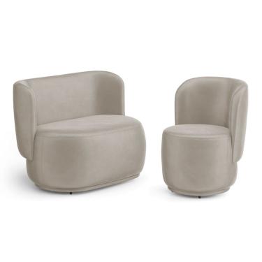 Imagem de Poltrona e Namoradeira Orgânica Molly Veludo Bege - Desk Design