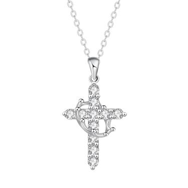 Imagem de ONLYJUMP Colar de cruz de diamante para mulheres, aniversário, aniversário, cruz, fé, cristã, joias, presentes, Medium, Liga de aço, Sem Pedra Preciosa