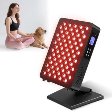 Imagem de Terapia de luz vermelha, dispositivo LED de 70 chips duplos com luz infravermelha próxima vermelha de alta potência, painel de grau clínico sem cintilação com temporizador e suporte, para corpo, rosto