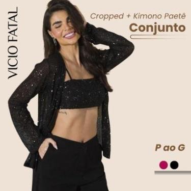 Imagem de Conjunto Feminino Paetê 2 Peças Top + Kimono-Feminino