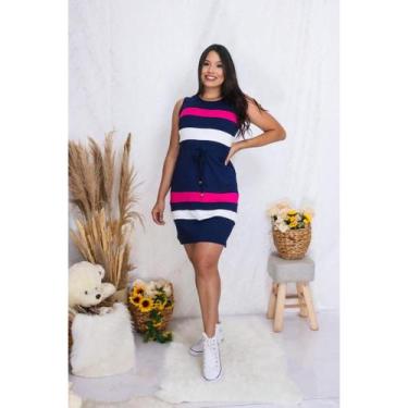Imagem de Vestido Feminino Básico Listrado Casual Midi Adulto Manga Regata - NoB