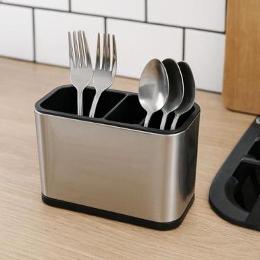 Imagem de Organizador Escorredor Porta Talheres Aço Inox Com Divisória Garfo Fac