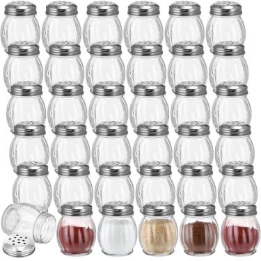 Imagem de Hotop Coqueteleira de temperos de vidro com coqueteleira perfurada superior perfurada com tampa de aço inoxidável com ranhura, dispensadores de jarras estilo redemoinho retrô para pimenta, açúcar