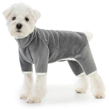 Imagem de Casaco de inverno de lã para cães, macacão de pijama de cachorro de corpo inteiro, jaqueta de lã de gola rolê para cães pequenos, roupas quentes de quatro pernas para queda de cabelo, macacão quente