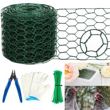 Imagem de Rede de arame floral, rede de malha de flores de 10 x 994 cm, fio de galinha para arranjo floral, cerca de arame hexagonal galvanizado com luvas de alicate, protege plantas e decora arco de flores