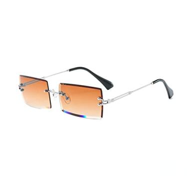 Imagem de LASPOR Óculos De Sol Retangulares Sem Aro Prateados Para Homens E Mulheres, Anos 90 2000, Retrô, Vintage, Quadrados, Armação, Com Lentes Coloridas (Prateado-Marrom)