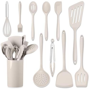 Imagem de HaWare Conjunto de 11 utensílios de cozinha de silicone, resistentes ao calor com suporte, conjuntos de espátulas de grau alimentício para panelas antiaderentes, utensílios de cozinha incluem espátula