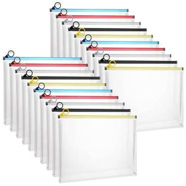 Imagem de 20 envelopes de plástico transparente com zíper A4 pasta de documentos tamanho carta pasta de arquivo expansível para armazenamento de lápis de papel, material de escritório, 33 x 24 cm