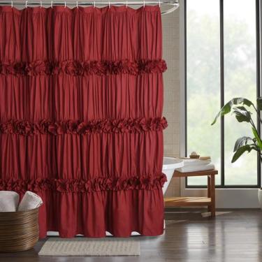 Imagem de Cortina de chuveiro Homechoice Decor Burgundy Ruffle 180x180cm
