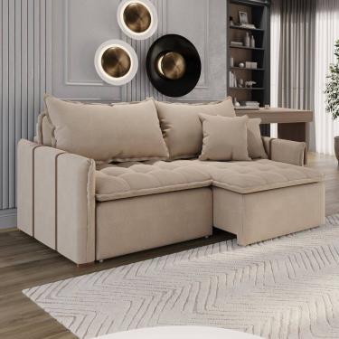 Imagem de Sofá Cama em Madeira Eucalipto e Linho 220cm Creta Bege