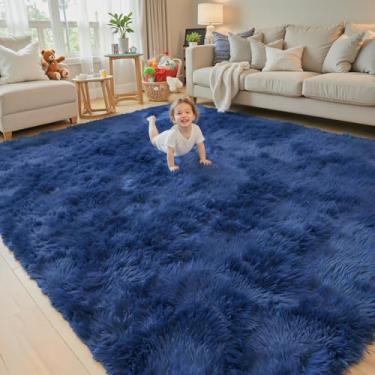 Imagem de Tapetes para sala de estar 13 x 20 cm, Alfombras para salas, tapete felpudo grande, macio, tapetes felpudos para quarto, decoração de casa para crianças, meninos, meninas, estética (azul royal, 12 x