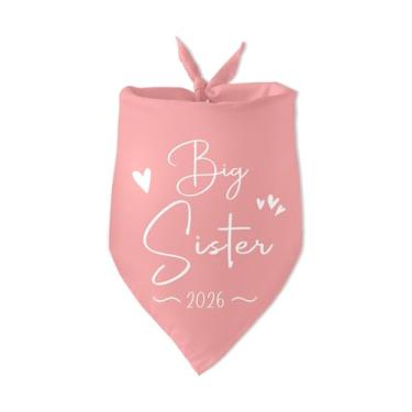 Imagem de Big Sister 2026 Bandana para cães cor-de-rosa para animal de estimação cachecol acessórios de anúncio de bebê revelação de gênero adereço de foto para amantes de animais de estimação, presente de dono
