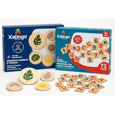 Imagem de Kit Brinquedos Educativos de Madeira 2 em 1 - Alfabeto Completo com Números + Jogo da Memória Formas e Sombras - Material Pedagógico Montessori para Crianças 3+ Anos