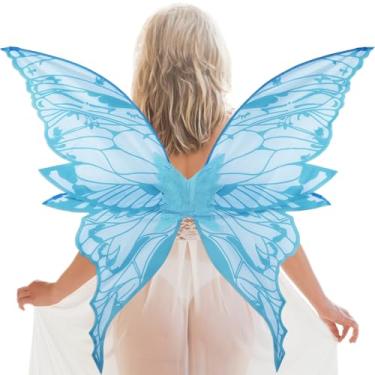 Imagem de YKW Extra Large Fairy Wings Adult Women 47" Butterfly Costume Tinkerbell Halloween Girls Cosplay Angel Wings (Oversized Blue)