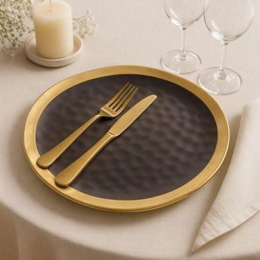 Imagem de WOLFF - Prato Raso de Porcelana Dubai Preto e Dourado 25cm x 2cm - ROJ