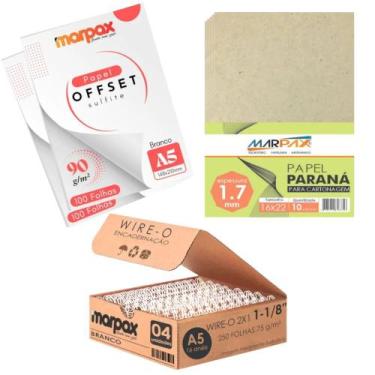 Imagem de Kit encadernação 90g Offset A5 + Papel Paraná + wire-o - Marpax