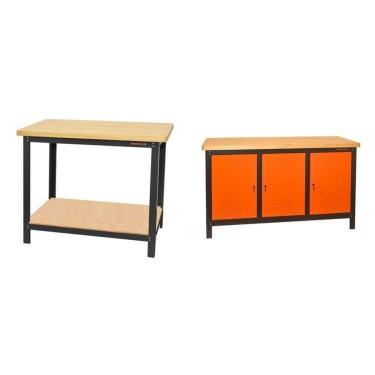Imagem de Conjunto 2 Bancadas de Ferramentas Profissional Fechada 150cm Presto Laranja