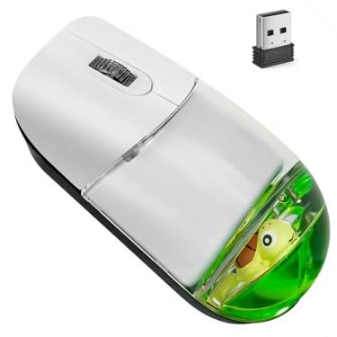 Imagem de Mouse sem fio fofo verde aquático ratos estéticos, claros, silenciosos, óticos, leves, retrô, para PC, laptop, computador, MacBook, crianças, meninas, mulheres, presente com água líquida e tartaruga