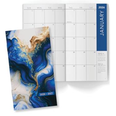 Imagem de Agenda de bolso mensal de 2 anos/calendário de bolso, 8,9 cm x 16,5 cm, 2026-2027: planejador semanal/agenda semanal/organizador de calendário mensal (mármore azul escuro)