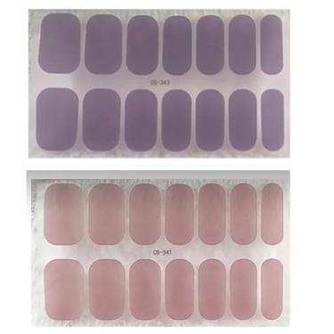 Imagem de Pacote com 2 tiras de unhas para mulheres, autoadesivas, adesivos de gel à prova d'água com detalhes em glitter, cobertura total, decalques de manicure modernos rápidos e fáceis, rosa e roxo