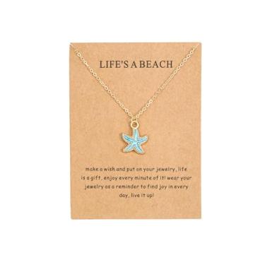 Imagem de Colar de estrela do mar para mulheres, joia de praia com pingente de concha com cartão, joias femininas modernas, Medium, Latão, Sem Pedra Preciosa
