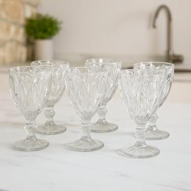 Imagem de Jogo de Taças de Vidro Diamante 340 ml com 6 Peças – Transparente, Design Elegante e Sofisticado para Água, Vinho ou Coquetel