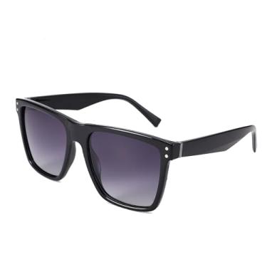 Imagem de Óculos de sol masculino feminino polarizado grande retrô armação quadrada, Gradiente preto e cinza brilhante, 53MM