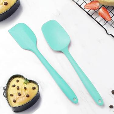 Imagem de Conjunto de espátula de silicone com 1 espátula e 1 raspador de utensílios de cozinha resistentes ao calor para cozinhar e assar (verde)