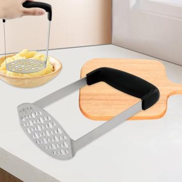 Imagem de Espremedor de batatas, triturador de batata de aço inoxidável integrado profissional, triturador de alimentos para abacate, ferramenta de triturador de cabo de madeira de aço inoxidável para ovos